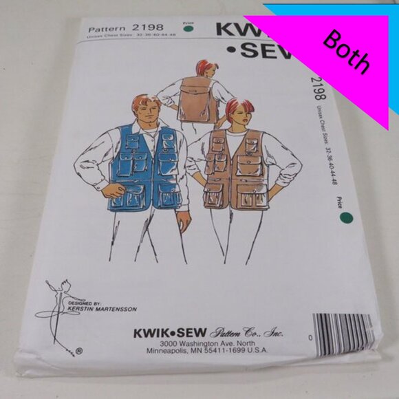 Kwik Sew 2198 SPORTS VEST unisex lots of pockets UNCUT Clothing pattern - Picture 1 of 5